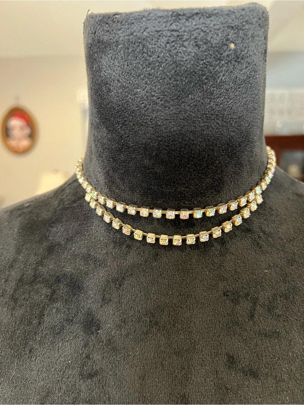 Vintage Gold-Tone Crystal Tennis Necklace - Aurora Borealis Sparkle